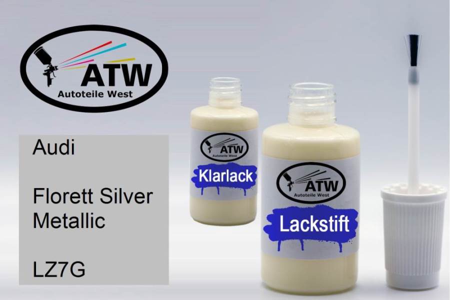 Audi, Florett Silver Metallic, LZ7G: 20ml Lackstift + 20ml Klarlack - Set, von ATW Autoteile West.